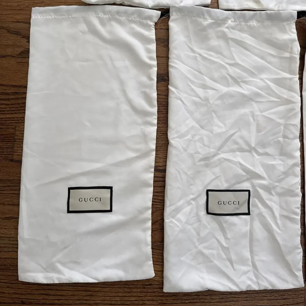 Lot of 7 Gucci White Satin Drawstring Dust Bags for Shoes Accessories 17x8”
